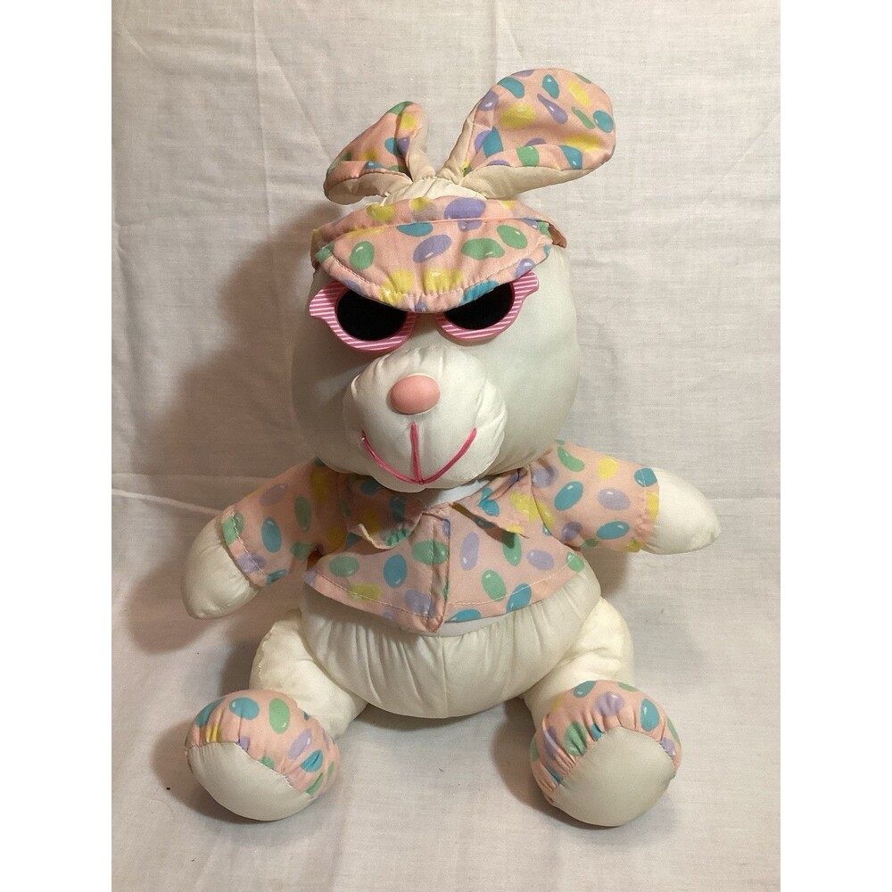 Easter Bunny Jellybean Print Shirt Sunglasses Puffalump Parachute Fabric White